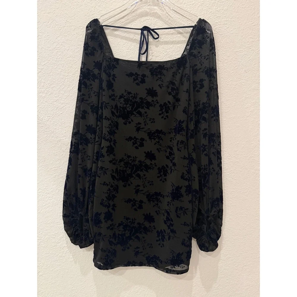 Lucy In The Sky Velvet Burnout Mesh Mini Dress S Blue Black Dark Coquette Party